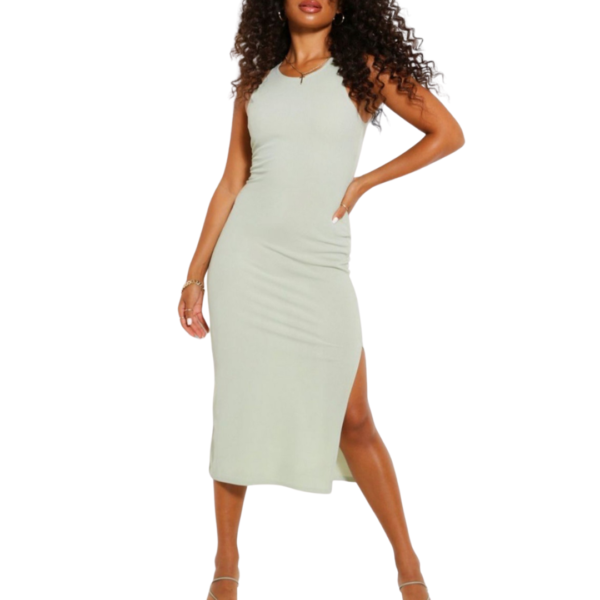 Brand New Boohoo Petite High Neck Split Ribbed Midi Dress