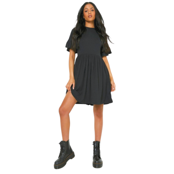 Brand New Boohoo Tall Ribbed Frill Sleeve Smock Dress